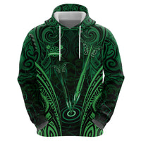 Personalised New Zealand Darts Zip Hoodie Green Dart Board Maori Pattern