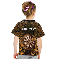 Personalised New Zealand Darts Kid T Shirt Gold Dart Board Maori Pattern
