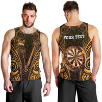 Personalised New Zealand Darts Men Tank Top Gold Dart Board Maori Pattern