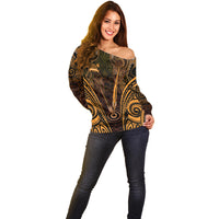 Personalised New Zealand Darts Off Shoulder Sweater Gold Dart Board Maori Pattern
