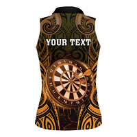 Personalised New Zealand Darts Women Sleeveless Polo Shirt Gold Dart Board Maori Pattern