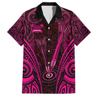 Personalised New Zealand Darts Family Matching Off Shoulder Short Dress and Hawaiian Shirt Pink Dart Board Maori Pattern