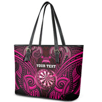 Personalised New Zealand Darts Leather Tote Bag Pink Dart Board Maori Pattern
