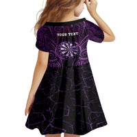 Personalised New Zealand Darts Family Matching Off The Shoulder Long Sleeve Dress and Hawaiian Shirt Purple Dart Board Maori Pattern