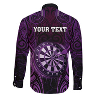 Personalised New Zealand Darts Family Matching Off Shoulder Short Dress and Hawaiian Shirt Purple Dart Board Maori Pattern