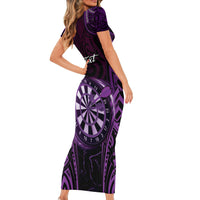 Personalised New Zealand Darts Short Sleeve Bodycon Dress Purple Dart Board Maori Pattern