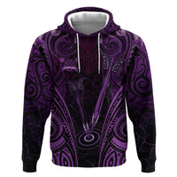 Personalised New Zealand Darts Zip Hoodie Purple Dart Board Maori Pattern
