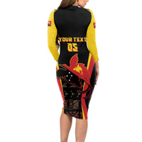 Custom Papua New Guinea Cricket Long Sleeve Bodycon Dress 2024 World Cup