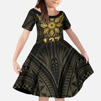 Personalised Philippines Independence Day Kid Short Sleeve Dress Filipinos Sun Star Tribal LT05 KID Gold - Polynesian Pride
