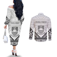 Personalised Kiribati Gospel Day Couples Matching Off The Shoulder Long Sleeve Dress and Long Sleeve Button Shirt Coat Of Arms Polynesian Pattern LT05 - Polynesian Pride