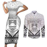 Personalised Kiribati Gospel Day Couples Matching Short Sleeve Bodycon Dress and Long Sleeve Button Shirt Coat Of Arms Polynesian Pattern LT05 White - Polynesian Pride