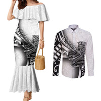 Solomon Islands Nguzunguzu Couples Matching Mermaid Dress and Long Sleeve Button Shirt Polynesian Tribal Pattern LT05 White - Polynesian Pride