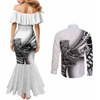 Solomon Islands Nguzunguzu Couples Matching Mermaid Dress and Long Sleeve Button Shirt Polynesian Tribal Pattern LT05 - Polynesian Pride