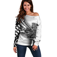 Solomon Islands Nguzunguzu Off Shoulder Sweater Polynesian Tribal Pattern