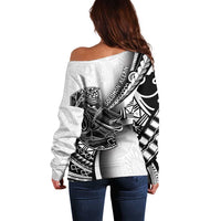 Solomon Islands Nguzunguzu Off Shoulder Sweater Polynesian Tribal Pattern