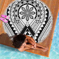 Philippines Batok Tribal Inspired Tattoo White Beach Blanket LT05 - Polynesian Pride