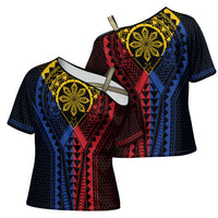 Philippines Batok Tribal Inspired Tattoo Cross Shoulder Shirt LT05 - Polynesian Pride