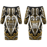 Custom Aotearoa Ngai Te Rangi Couples Matching Off The Shoulder Long Sleeve Dress and Hawaiian Shirt Maori Tribal Pattern LT05 - Polynesian Pride
