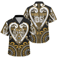 Custom Aotearoa Ngai Te Rangi Family Matching Off Shoulder Maxi Dress and Hawaiian Shirt Maori Tribal Pattern LT05 Son's Shirt Gold - Polynesian Pride
