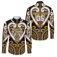 Custom Aotearoa Ngai Te Rangi Family Matching Short Sleeve Bodycon Dress and Hawaiian Shirt Maori Tribal Pattern LT05 Dad's Shirt - Long Sleeve Gold - Polynesian Pride