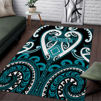 Aotearoa Tapuika Area Rug Maori Tribal Pattern LT05 Teal - Polynesian Pride