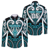 Custom Aotearoa Tapuika Family Matching Mermaid Dress and Hawaiian Shirt Maori Tribal Pattern LT05 Dad's Shirt - Long Sleeve Teal - Polynesian Pride