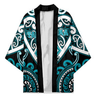 Custom Aotearoa Tapuika Kimono Maori Tribal Pattern LT05 Unisex Teal - Polynesian Pride