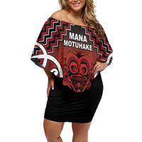 Personalised Aotearoa Mana Motuhake Family Matching Off Shoulder Short Dress and Hawaiian Shirt Poutama With Maori Pattern - Polynesian Pride