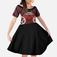 Personalised Aotearoa Mana Motuhake Kid Short Sleeve Dress Poutama With Maori Pattern - Polynesian Pride