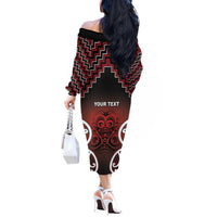 Personalised Aotearoa Mana Motuhake Off The Shoulder Long Sleeve Dress Poutama With Maori Pattern - Polynesian Pride