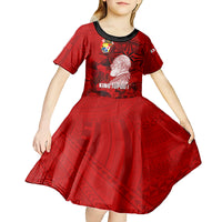 tonga-king-tupou-i-day-kid-short-sleeve-dress-tropical-flowers-with-ngatu-pattern