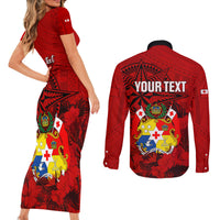 personalized-tonga-king-tupou-i-day-couples-matching-short-sleeve-bodycon-dress-and-long-sleeve-button-shirts-tropical-flowers-with-ngatu-pattern