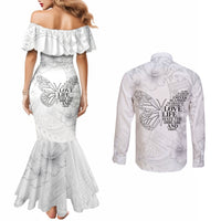 Lung Cancer Awareness Couples Matching Mermaid Dress and Long Sleeve Button Shirt Never Give Up Polynesian Style LT05 - Polynesian Pride