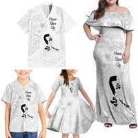Lung Cancer Awareness Family Matching Off Shoulder Maxi Dress and Hawaiian Shirt Never Give Up Polynesian Style LT05 - Polynesian Pride