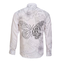 Lung Cancer Awareness Long Sleeve Button Shirt Never Give Up Polynesian Style LT05 - Polynesian Pride