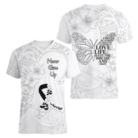 Lung Cancer Awareness Women V Neck T Shirt Never Give Up Polynesian Style LT05 - Polynesian Pride