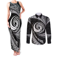 Personalised New Zealand Bungy Jumping Couples Matching Tank Maxi Dress and Long Sleeve Button Shirt Maori Pattern LT05 Black - Polynesian Pride