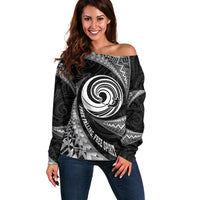 Personalised New Zealand Bungy Jumping Off Shoulder Sweater Maori Pattern LT05 Women Black - Polynesian Pride