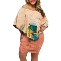 Hawaii Kauai Na Pali Coast Landscape Family Matching Off Shoulder Short Dress and Hawaiian Shirt