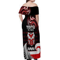 Aotearoa Toitu He Whakaputanga Off Shoulder Maxi Dress Toitu Te Tiriti O Waitangi