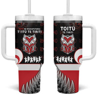 Aotearoa Toitu He Whakaputanga Tumbler With Handle Toitu Te Tiriti O Waitangi LT05 One Size: 40 oz Black - Polynesian Pride