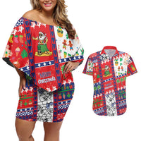 Wallis And Futuna Christmas Couples Matching Off Shoulder Short Dress and Hawaiian Shirt Festive Beach Vibes LT05 Red - Polynesian Pride