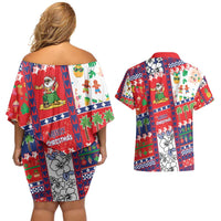 Wallis And Futuna Christmas Couples Matching Off Shoulder Short Dress and Hawaiian Shirt Festive Beach Vibes - Polynesian Pride