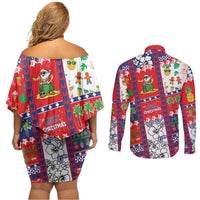 Wallis And Futuna Christmas Couples Matching Off Shoulder Short Dress and Long Sleeve Button Shirt Festive Beach Vibes - Polynesian Pride