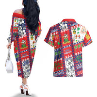 Wallis And Futuna Christmas Couples Matching Off The Shoulder Long Sleeve Dress and Hawaiian Shirt Festive Beach Vibes - Polynesian Pride