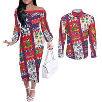Wallis And Futuna Christmas Couples Matching Off The Shoulder Long Sleeve Dress and Long Sleeve Button Shirt Festive Beach Vibes - Polynesian Pride