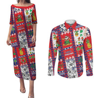 Wallis And Futuna Christmas Couples Matching Puletasi and Long Sleeve Button Shirt Festive Beach Vibes - Polynesian Pride