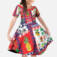 Wallis And Futuna Christmas Family Matching Off Shoulder Maxi Dress and Hawaiian Shirt Festive Beach Vibes LT05 Daughter's Dress Red - Polynesian Pride