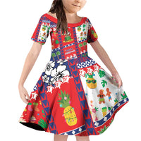 Wallis And Futuna Christmas Family Matching Off Shoulder Short Dress and Hawaiian Shirt Festive Beach Vibes LT05 Daughter's Dress Red - Polynesian Pride