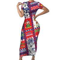 Wallis And Futuna Christmas Family Matching Short Sleeve Bodycon Dress and Hawaiian Shirt Festive Beach Vibes LT05 Mom's Dress Red - Polynesian Pride